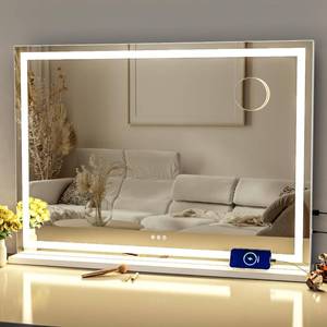 lot 1249 image: Gvnkvn Makeup Vanity Mirror with Lights 32 x 24 Large LED Makeup Mirror, Light up Mirror with 10X Magnification and USB Charging Port, Dimmable 3 Modes, Touch Screen Control Square Corner - Retail $89