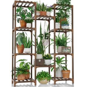 lot 1034 image: Bamworld Plant Stand Indoor Outdoor Tall Plant Shelf for Multiple Plants Pots Wood Flower Stand Large Flower Holder for Living Room, Patio, Balcony, Garden Decor, Brown - Retail $29