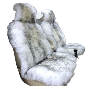 lot 1043 image: 1PCS Lambskin Seat Covers Universal Sheepskin Car Seat Cover Long Wool Fur Auto Cushion Accessories Winter(White with gray tip) - Retail $0