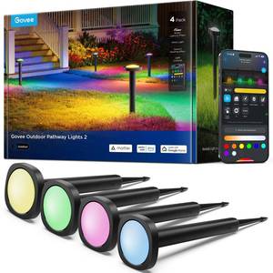 lot 1024 image: Govee Outdoor Pathway Lights 2, IP66 Waterproof Patio Lights, 60 Scene Modes Landscape Lighting for Yard, Garage, Garden, Lawn, Outdoor Decor, Works with Alexa, Google Assistant, Matter, Wired 4 Pack - Retail $140