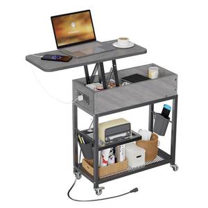 Colima Lift Top End Table with Charging Station and Wheels, Sofa Side Table with USB Port & AC Outlets, Movable Bedside Nightstand with Side Bag for Office Living Room Bedroom(Gray) - Retail: $83