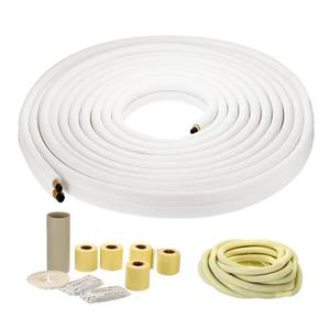 lot 1048 image: PATIKIL 50 Ft Mini Split Line Set, 14 & 38 OD Air Conditioner Copper Tubing Pipes Extension Set with Nuts Thickened PE Insulated for Mini Split Air Conditioner HVAC or Heat Pump System - Retail $264