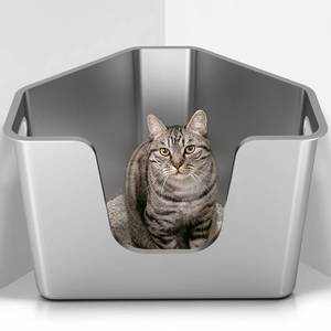 lot 1051 image: Stainless Steel Corner Cat Litter Box, Metal Litter Box with High Sided, One-Piece Corner Cat Toilet, No Assembly Required, Non-Stick, No Odor Kitten Litter Pan, Easy to Clean, for Small Medium Cats - Retail $130