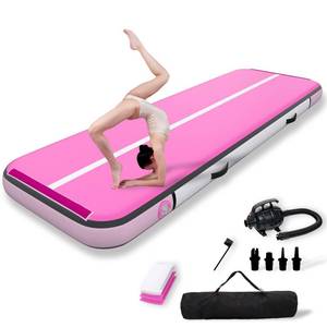 lot 1072 image: Inflatable Gymnastics Mat Tumble Track (8 Inches Thick) - 10ft Air Floor Training Mats for Home Use, Cheerleading, Water Fun & Camping - Includes 500W Electric Pump & Carbon Pattern Design, Pink - Retail $130