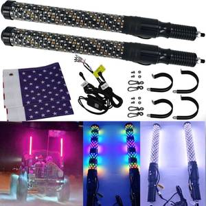 lot 1077 image: 2PCS 2FT Whip Lights with Turn Signal RGB Illusion Function - LED Spiral Effect Antenna Lights, APPRemote Dual Control, Adaptable to UTVATVRZRCan-Am X3, Durable Spring Base (2FT) - Retail $130