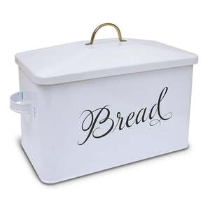 lot 1079 image: Classic Metal Bread Box with Side Handles  Large Capacity (2 Bread Loaves)  Farmhouse Bread Bin for Kitchen Countertop  by Better Kitchen Products  Steel Bread Storage Container with Lid  White - Retail $27