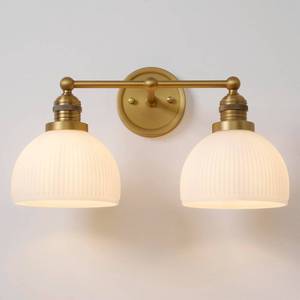 lot 1080 image: Teqinchy 2-Light Gold Wall Sconces,Vintage Bathroom Wall Sconce Light with Milk Glass Double Arm Brass Bathroom Vanity Light for Living Room Bedroom Kitchen E26 Hardwire Indoor - Retail $103