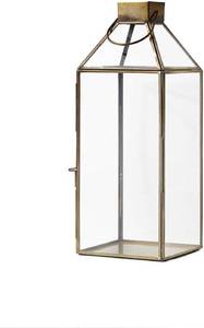 lot 1083 image: Serene Spaces Living Large Gold Amalfi Lantern with Glass Panels �� Metal Candle Holder for Indoor & Outdoor Decor �� Elegant Square Lantern for Weddings, Events & Home Styling, 6 Square & 16 Tall - Retail $50