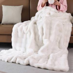 lot 1091 image: BlanketSolution Faux Fluffy Fur Light Cream Beige Throw Blanket for Bedroom Couch Bed 50x60 Bunny Fuzzy Blanket for Adults Sofa Office Soft Thick Blanket Room Decor 860 GSM - Retail $43