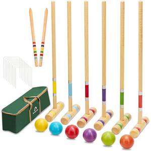 ApudArmis Six Player Croquet Set with Premiun Rubber Wooden Mallets 28In,Colored Ball,Wickets,Stakes - Lawn Backyard Outdoor Game Set for Adults/Teenagers/Family (Large Carry Bag Including) - Retail: $50