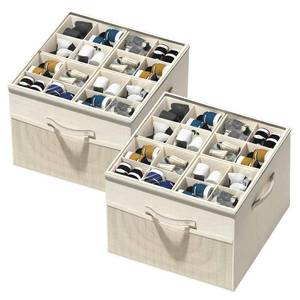 lot 1099 image: Aokeyee Shoe Organizer for Closet,2 Pack Foldable Shoe Storage Organizer Box Bin with Adjustable Dividers and Clear Cover, Fits up to 16-32 Pairs - Retail $36