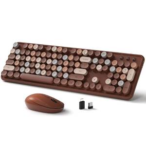 lot 1108 image: Links9 Wireless Keyboard and Mouse, Full-Size Retro Typewriter Keyboard with Round Keycaps, 2.4GHz for Windows, Mac, Laptop, PC, Desktop (Coffee Colorful) - Retail $34