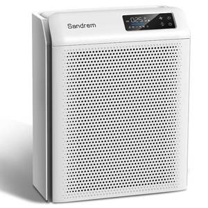 lot 1112 image: Sanderm Air Purifier for Home HEPA 13 Filter with Particle Sensor  300 CADR, Room Dust Eliminator4 Speeds & 24H Timer & Child Lock (Ganymade) - Retail $130
