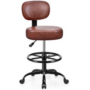 lot 1116 image: Brick Attic Drafting Chair with Backrest �� Adjustable Foot Rest Rolling Stool with Wheels, PU Leather Swivel Stool for Office Spa Studio Lab Counter Salon Home Work Bar Kitchen Shop(Ember Brown) - Retail $80