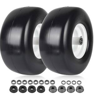 lot 1117 image: AR-PRO (2-Pack) 13x6.50-6 Flat Free Tire and Wheel - Universal 13x6.5-6 Solid Rubbe Riding Lawn Mower Tire with Rim - With 5.5-7.8�� Centered Hub and 34 Bearings extra 58 12�� Bushings - Retail $89