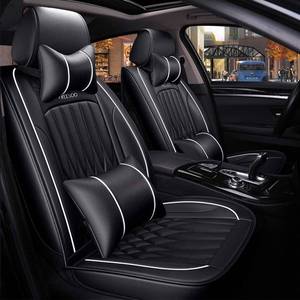 lot 1120 image: FREESOO Car Seat Cover Leather, Waterproof Seat Covers Full Set Automotive Cushion Universal Fit for Honda Toyota Nissan Hyundai Lexus with Pillows (Black White 2) - Retail $99