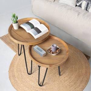 lot 1124 image: Oakrain Nesting Tables for Living Room, Round Nesting Coffee Table, Farmhouse End Tables Living Room Set of 2, Wood Side Tables Set of 2 for Sofa, Bedroom - Retail $104