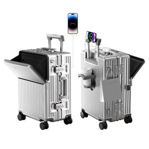 lot 1128 image: AIWEINY Zipperless Luggage, 22x14x9 Aviation Certified, Polycarbonate Aluminum Hardshell, Expandable Carry-On Luggage with Spinner Wheels, Hardshell Luggage(upgraded silver, 24 inch) - Retail $100