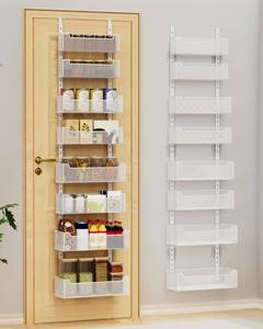 lot 1141 image: VyGrow Over the Door Organizer, 8-Tier Pantry Organizer with Fully Enclosed Mesh Baskets, Heavy-Duty Metal Hanging Spice Rack for Kitchen Bathroom Laundry Room, 2-in-1 Wall Mount or Door Mount, White - Retail $50