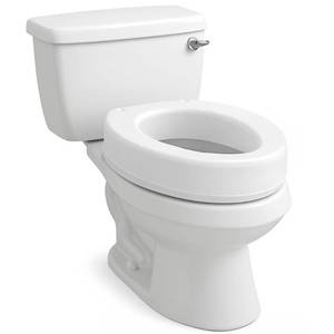 lot 1142 image: Carex Toilet Seat Riser, Elongated Raised Toilet Seat Adds 3.5 inches to Toilet Height, for Assistance Bending or Sitting, 300 Pound Weight Capacity Toilet Riser - Retail $34