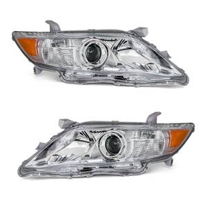 lot 1164 image: ADCARLIGHTS Compatible with 2010 2011 Toyota Camry Headlights Chrome Housing Amber Reflector Clear Lens Driver and Passenger Side - Retail $110
