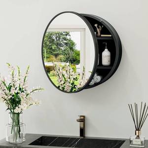 lot 1175 image: Royal Windsor 20 x 20 Round Medicine Cabinet with Mirror, Black Circle Medicine Cabinet for Bathroom with Metal Frame, Detachable Shelves, Shatterproof, Surface Mount Only - Retail $120