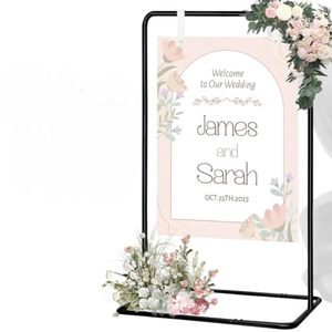 lot 1176 image: APSEQR Metal Wedding Arch Backdrop Stand, Sturdy Frame for Weddings, Ceremonies, Birthdays, Photo Booths, Events, Easy Assembly Party Decor (Black, Welcome Rack, 80x50x173cm) - Retail $0