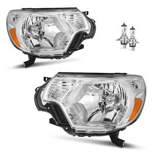 lot 1181 image: KarSpareHub Headlights Assembly for 2012-2015 Toyota Tacoma Headlamp Replacement Chrome Housing Amber Reflector Driver & Passenger Side - Retail $116