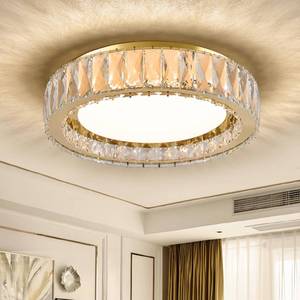 lot 1193 image: Gisisee 15 Inch Gold Modern Crystal Flush Mount Chandelier,Large Dimmable LED 5CCT 3000K-6000K 36W Round Close to Ceiling Lighting Fixtures for Dining Room,Kitchen,Living Room,Bedroom - Retail $120