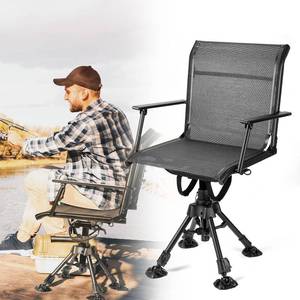 lot 1202 image: KEMIMOTO Hunting Blind Chair 360 Degree Silent Swivel, 320 Lbs Height Adjustable Quick Folding Portable Comfortable Hunting Deer Fishing Ground Chair, Black - Retail $123