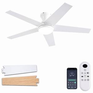 lot 1204 image: Ayaoty Ceiling Fans with Lights, 48 inch Low Profile Ceiling Fan with Light and Remote Control, Flush Mount, Reversible Motor, Dimmable, Noiseless, White Ceiling Fan for Bedroom, IndoorOutdoor Use - Retail $60