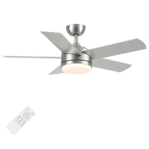lot 1207 image: YUHAO 44 Inch Brushed Nickel Ceiling Fan with Light and Remote Control.Noiseless,Dimmable,3CCT,6 Speeds Reversible, DC Ceiling Fans for Indoor or Covered Outdoor - Retail $85