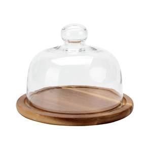 lot 1208 image: KVMORZE 8.6Cake Stand with Glass Dome, 2-in-1 Acacia Wood Cheese Cupcake Decorative Tray, Glass Dome with Base, 6.6 Cake Fruit Display Server Platter for Kitchen, Party, Appetizer (Wood 8.6 inch) - Retail $24