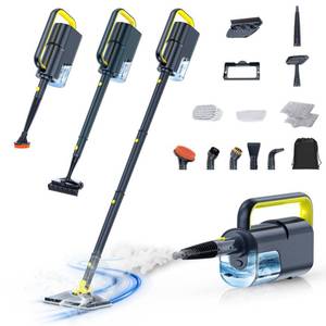 lot 1220 image: LABIGO 10-in-1 Steam Mop with Detachable Handheld Steamer, 350ml Tank, 10s Heat-Up, 248°F Steam Cleaner, 2-Level Control and Swivel Head for Floors, Carpets, Tiles, BBQ grill Multi-Surface Dark Grey - Retail $67