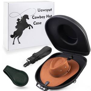 lot 1247 image: Uawsyut Cowboy Hat Case for Travel, Crushproof Box for Panama & Tweed, Hat Carrier with Adjustable Strap, Fedora Hat Storage For Travel Outdoors and Home(Upgrade Large) (Black) - Retail $55