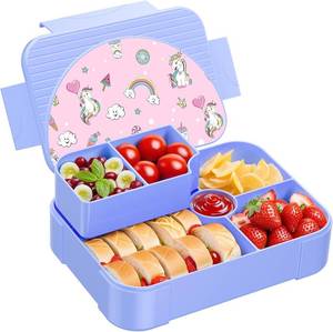lot 1270 image: HOMETALL Kids Prints Lunch Box - Leakproof Lunch Boxes 6 Compartments Portions Lunchbox for Kid Ages 3 to 7 Back to School, BPA-Free Snack Packing Containers Reusable On-the-Go Meal Prep, Macaron - Retail $10