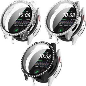 lot 1308 image: 3 Pack Bling Case for Samsung Galaxy Watch 7 Screen Protector 40mm 44mm for Women,Hard PC Glitter Crystal Diamond Cover Full Protection Protective Bumper for Samsung Galaxy Watch 7 Case 40 44 mm - Retail $620