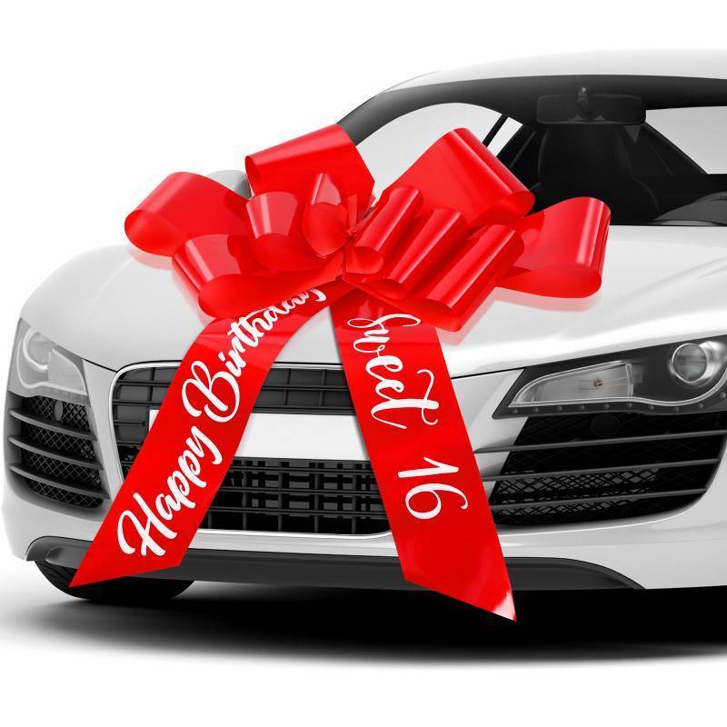 lot 43706 image: 30 Inch Big Car Bow - Giant Sweet 16 Birthday Bow Gift Wrapping Decoration for Surprise Party, Birthday Decorations(Red)