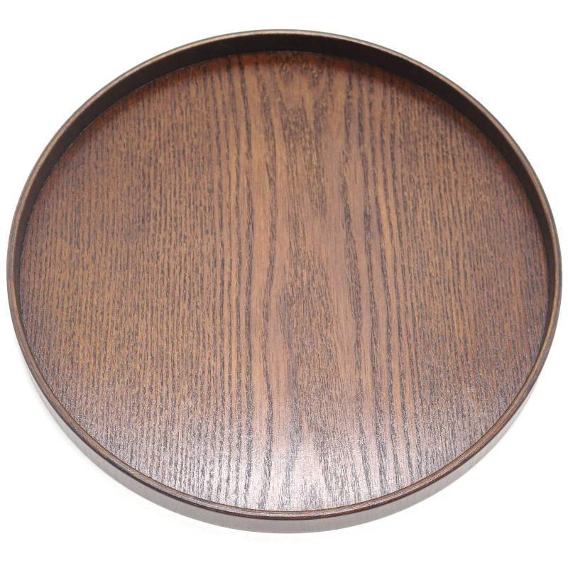 lot 43710 image: NC Solid Wood Serving Tray, Round Non-Slip Tea Coffee Snack Plate Food Meals Serving Tray with Raised Edges for Home Kitchen Restaurant (8.2inch, Brown) - Retail $12