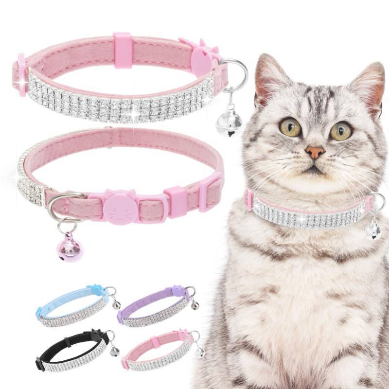 lot 43723 image: Soft Velvet Safe Cat Collars for Girl Cats - Rhinestones Bling Diamante Adjustable Collars Breakaway- Christmas Cat Collar Gifts with Bells for Boy Cats Kitty and Small Dogs - Retail $9