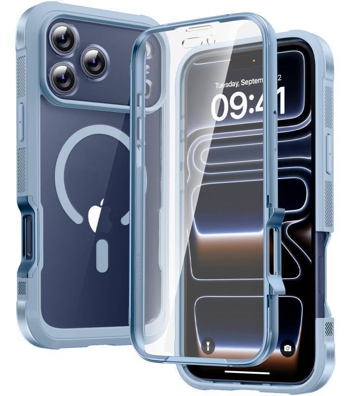 lot 54189 image: Magnetic Designed for iPhone 17 Pro Max Case Full Body Bumper,Compatible with MagSafe Military Drop Proof Cover with Built-in Touch Sensitive Anti-Scratch Screen Protector, Blue - Retail $17