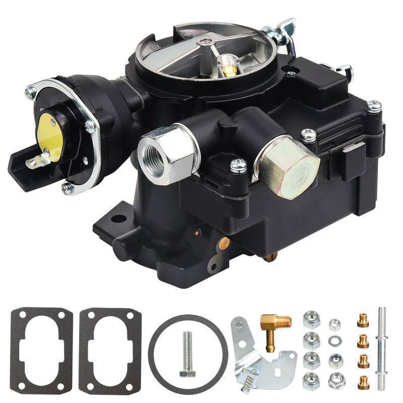 lot 54190 image: Marine Carburetor for Mercruiser Carburetor 3.0L 2.5L 2 Barrel Carb 4CYL Engine 3310-8M0045397 864940A01 Black Mercarb, wElectric Choke Jet Long Linkage Gasket, Base Bolt Pattern is 3 34 X 2 inches - Retail $108