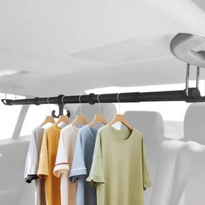 lot 43731 image: Adjustable Car Clothes Hanger Bar, 34-70 Inch Heavy-Duty Telescopic Rod, Wrinkle-Free Clothing Rack for Cars, SUVs, Trucks, and Vehicles Black - Retail $20