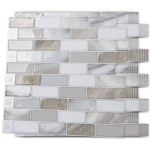 lot 43742 image: Art3d 10-Sheet Peel and Stick Backsplash Tile for Kitchen - 12x12 Stick on Wall Tile for Kitchen Bathroom Countertop Living Room, Beige & White - Retail $32