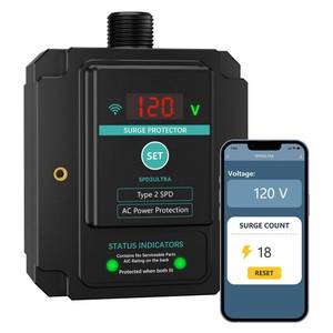 lot 43746 image: WiFi Whole House Surge Protector,108,000 AmpsPhase, 2820 Joules (Total), Thermally Protected Metal Oxide Varistors, Surge Times, Check Surge Times and Voltage by Smart Phone - Retail $89