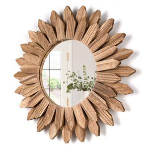 lot 43759 image: Wall Mirror Decorative 12 inch Rustic Wood Mirror Sunburst Boho Mirror for Entryway Bedroom Living Room Bathroom House Warming Gifts New Home Essential Carbonized Black - Retail $24