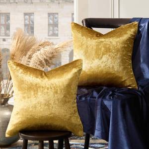 lot 43763 image: Gold Velvet Pillow Covers 16x16, Set of 2 Couch Throw Decorative Pillow Covers Soft Modern Living Room Square Cushion Fall Pillowcases - Retail $14