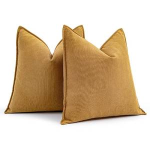lot 43765 image: Pack of 2 Mustard Yellow Decorative Pillow Covers 18x18 Inch Soft Chenille Luxurious Couch Throw Pillows Farmhouse Cushion Covers with Elegant Design for Sofa Bedroom Living Room Spring Decor - Retail $26
