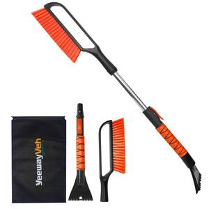 lot 43774 image: 35 inch Ice Scrapers for Car Windshield, Extendable Snow Brush for Car with Foam Grip & Additional Handhold, 2 in 1 Detachable & Scratch-Free Snow Scraper for Car Truck SUV, Orange - Retail $15