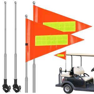 lot 43775 image: 2 Set Reflective Golf Cart Flag Pole Kit Golf Cart Flag Holder Accessories Orange Safety Mount with Reflective Stripe Adjustable Height Flagpole Wheelchairs(Classic) - Retail $22